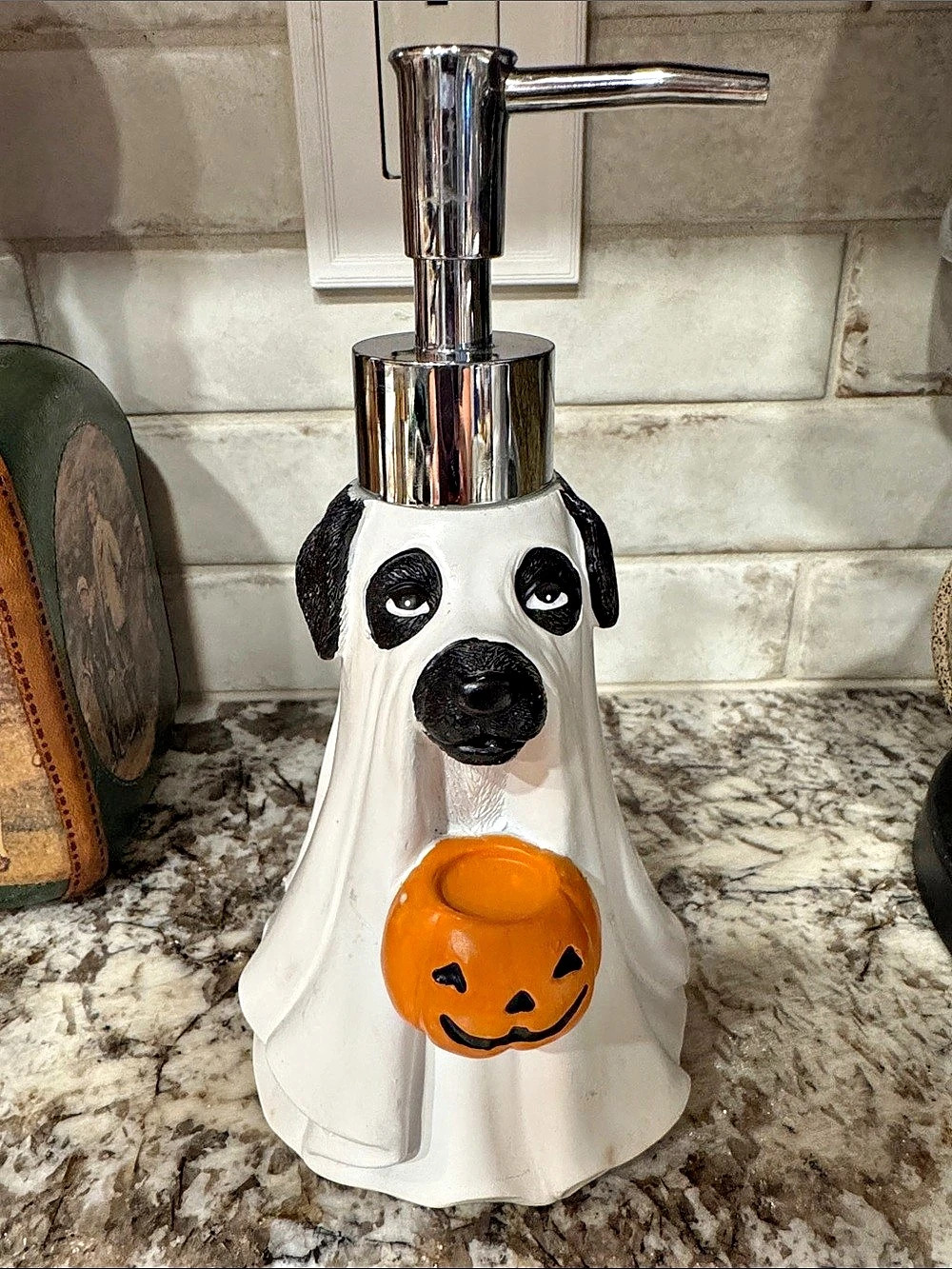 Dog Ghost with Pumpkin Soap Dispenser